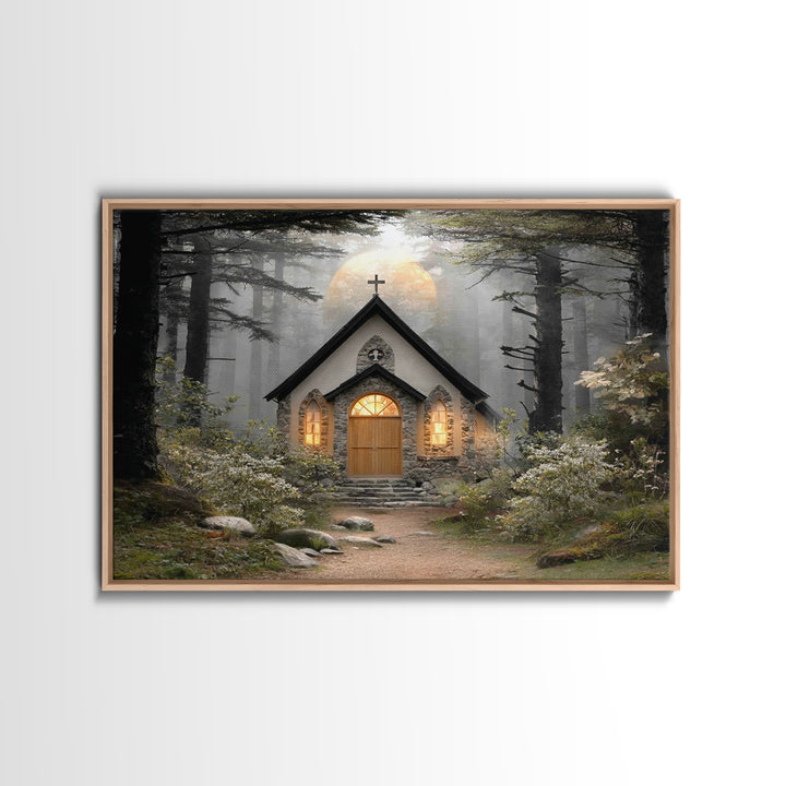 Forest Light Refuge | Framed Canvas Print | Christian Wall Art | Christian Art Work | Moody Christian Art | Christmas Wall Art | Christian