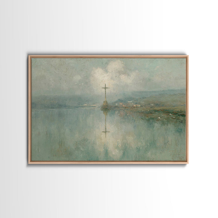 Cross Of Still Waters – Framed Canvas Print – Christian Wall Art – Christian Art Canvas – Subtle Christian Art – Christian Painting – Chris