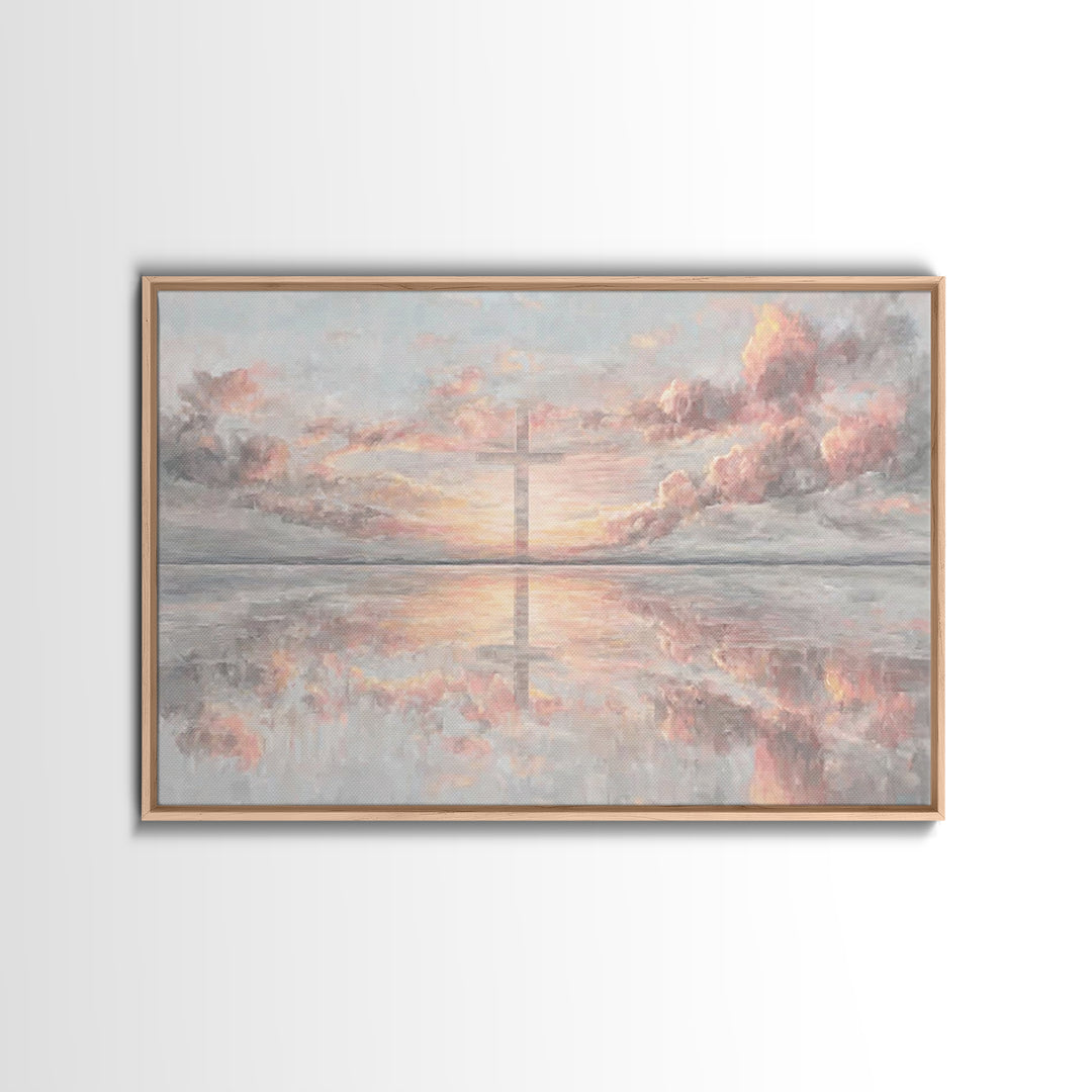 Heaven’s Dawn Cross, Framed Canvas Print, Christian Art Canvas, Christian Wall Art, Modern Christian Art, Christian Christmas Art, Christia