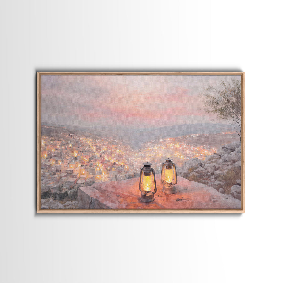 Hillside Glow – Framed Canvas Print – Christian Wall Art – Christmas Art – Christian Art Canvas – Christian Gift – Modern Christian Paintin