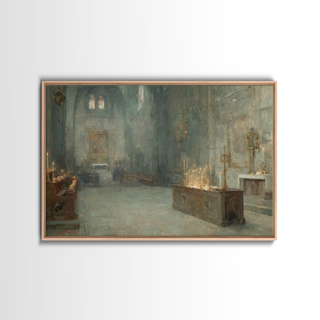 Sanctuary Of Candles, Framed Canvas Print, Christian Wall Art, Christian Art Canvas, Vintage Christian Art, Moody Christian Art, Christian