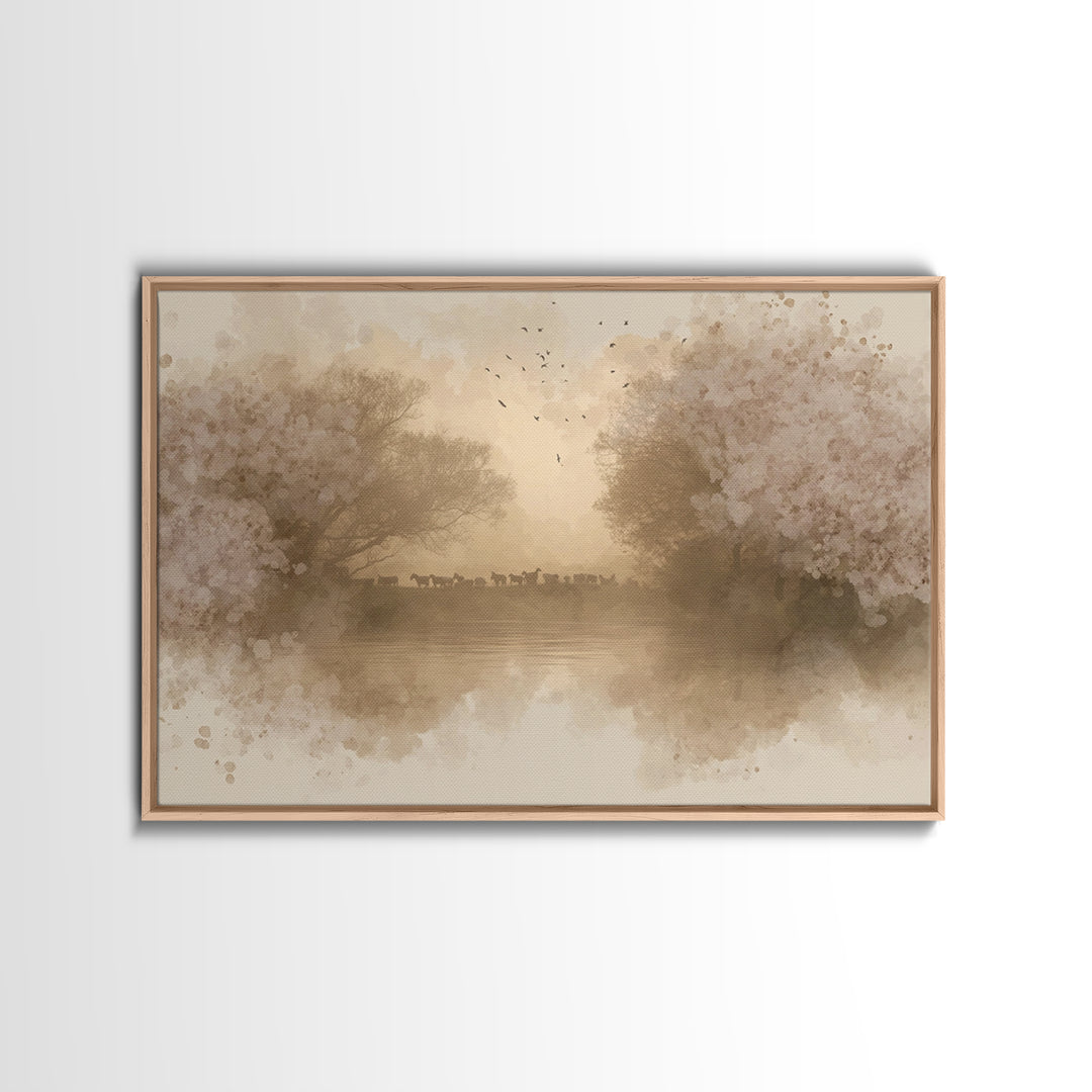 Flock At Dawn, Framed Canvas Print, Christian Wall Art, Christian Art Canvas, Subtle Christian Art, Christian Painting, Christian Gift