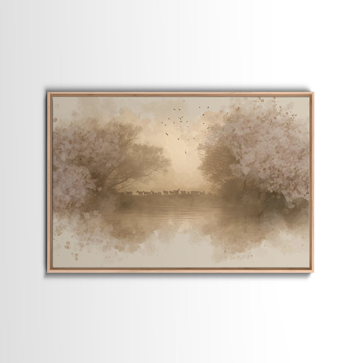 Flock At Dawn, Framed Canvas Print, Christian Wall Art, Christian Art Canvas, Subtle Christian Art, Christian Painting, Christian Gift
