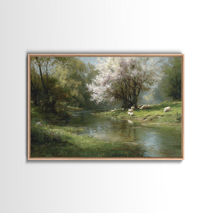 Spring Pasture Peace – Framed Canvas Print – Christian Wall Art – Christian Art Canvas – Pastoral Scenery – Christian Painting – Christian