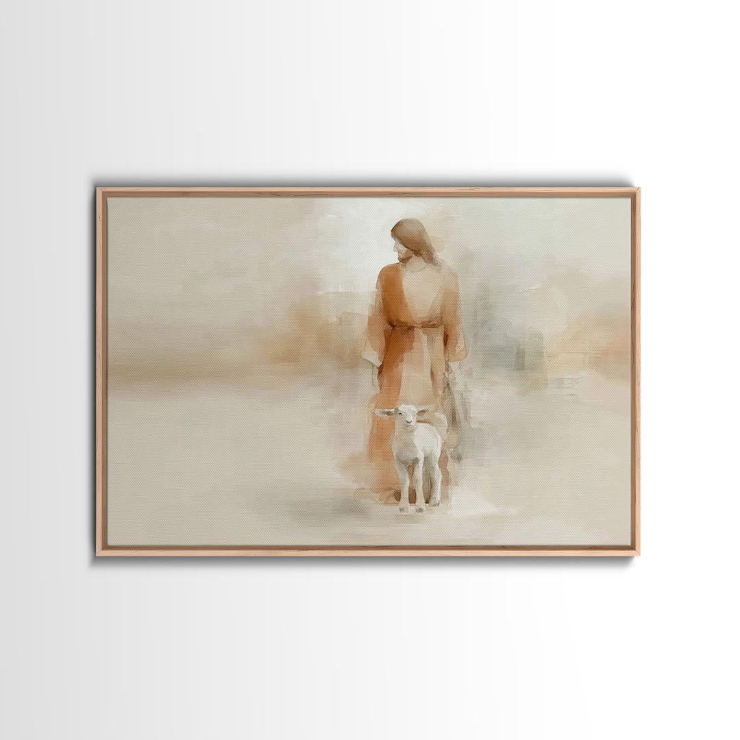 Gentle Shepherd Calm, Framed Canvas Print, Minimalist Christian Art, Christian Art Canvas, Christian Wall Art, Jesus Art Print, Christian D