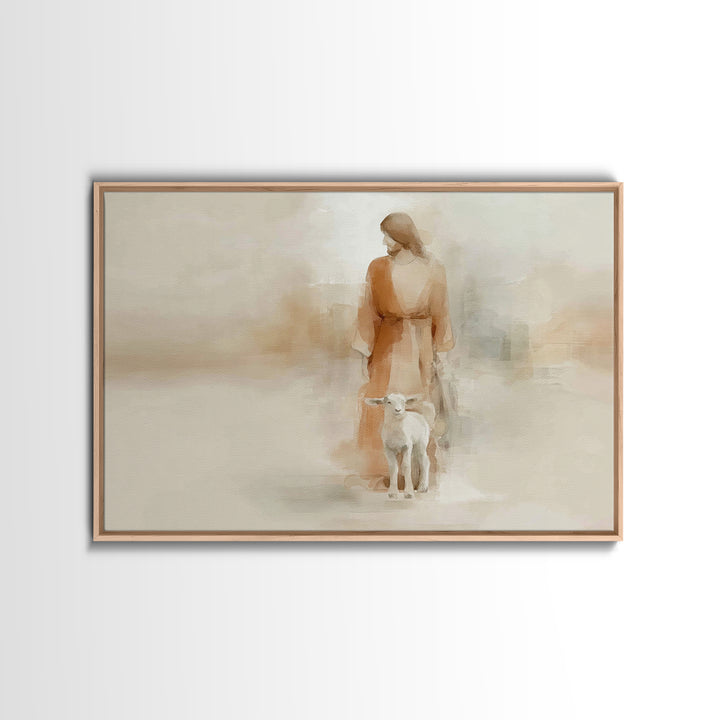 Gentle Shepherd Calm, Framed Canvas Print, Minimalist Christian Art, Christian Art Canvas, Christian Wall Art, Jesus Art Print, Christian D