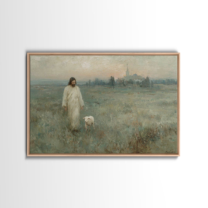 Shepherd At Sunrise, Framed Canvas Print, Christian Wall Art, Christian Art Canvas, Vintage Christian Art, Christian Painting, Christian Gi