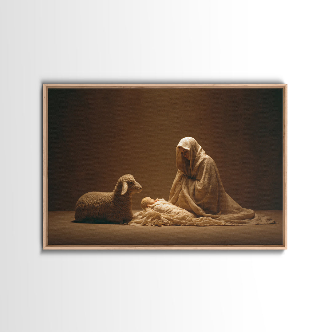 Starry Manger Peace, Framed Canvas Print, Christian Art Canvas, Christian Christmas Art, Jesus Painting, Christian Wall Art, Christmas Art