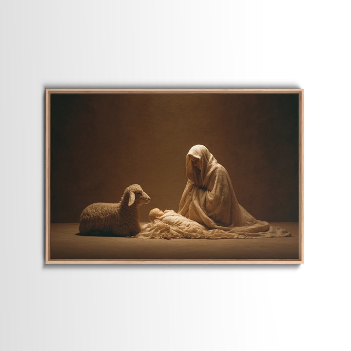 Starry Manger Peace, Framed Canvas Print, Christian Art Canvas, Christian Christmas Art, Jesus Painting, Christian Wall Art, Christmas Art