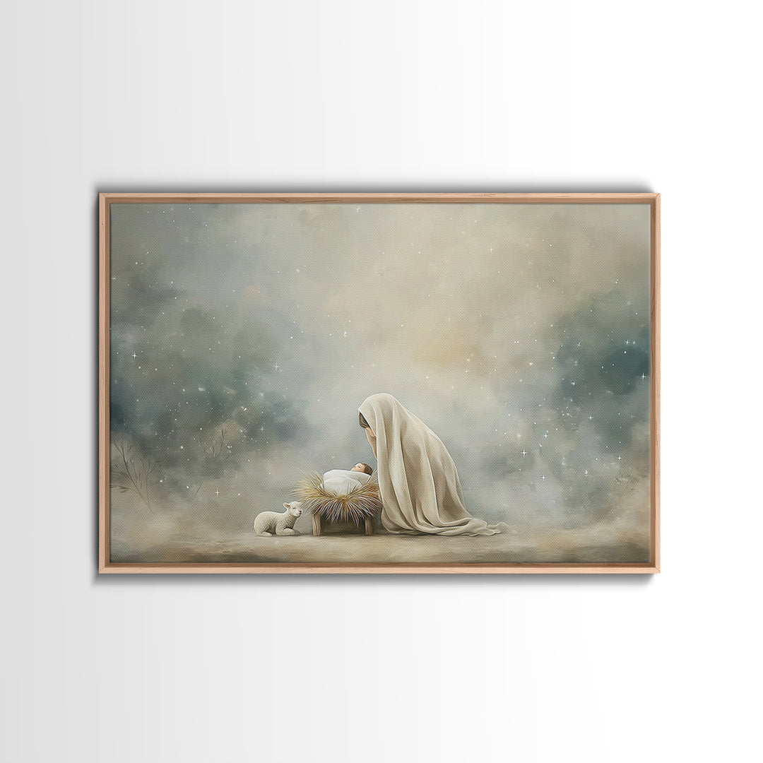 Sacred Birth Hope – Framed Canvas Print – Christian Art Canvas – Jesus Art – Christian Wall Art – Christmas Art Prints – Christian Christma