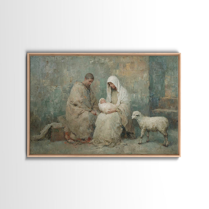 Holy Family Warmth - Framed Canvas Print - Christian Art Canvas - Christmas Art Prints - Christian Wall Art - Jesus Art - Christian Christm