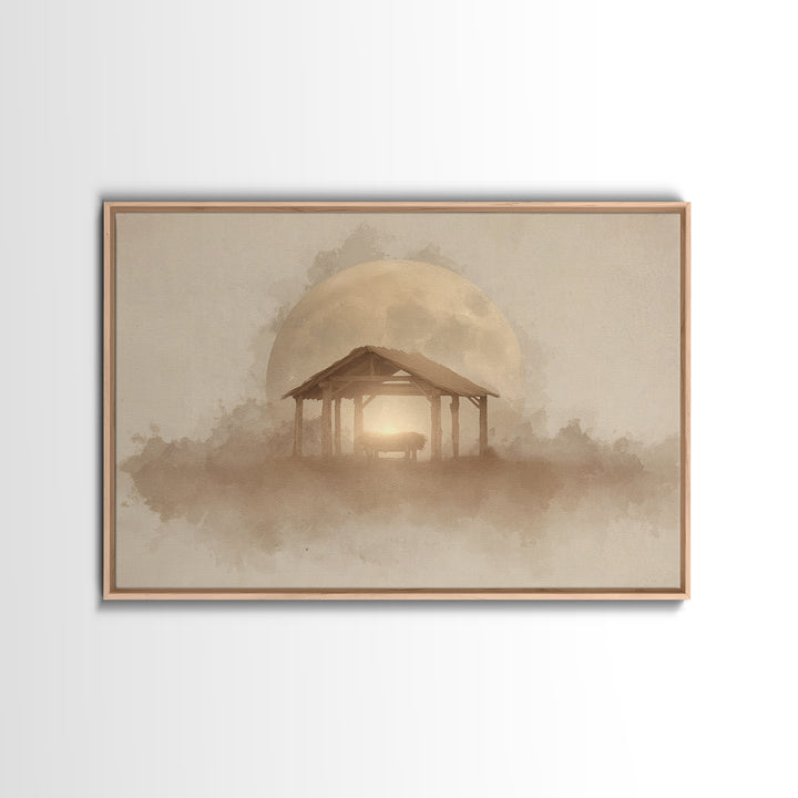 Silent Manger Moon – Framed Canvas Print – Christian Wall Art – Christmas Art Prints – Christian Art Canvas – Christian Christmas Art – Jes