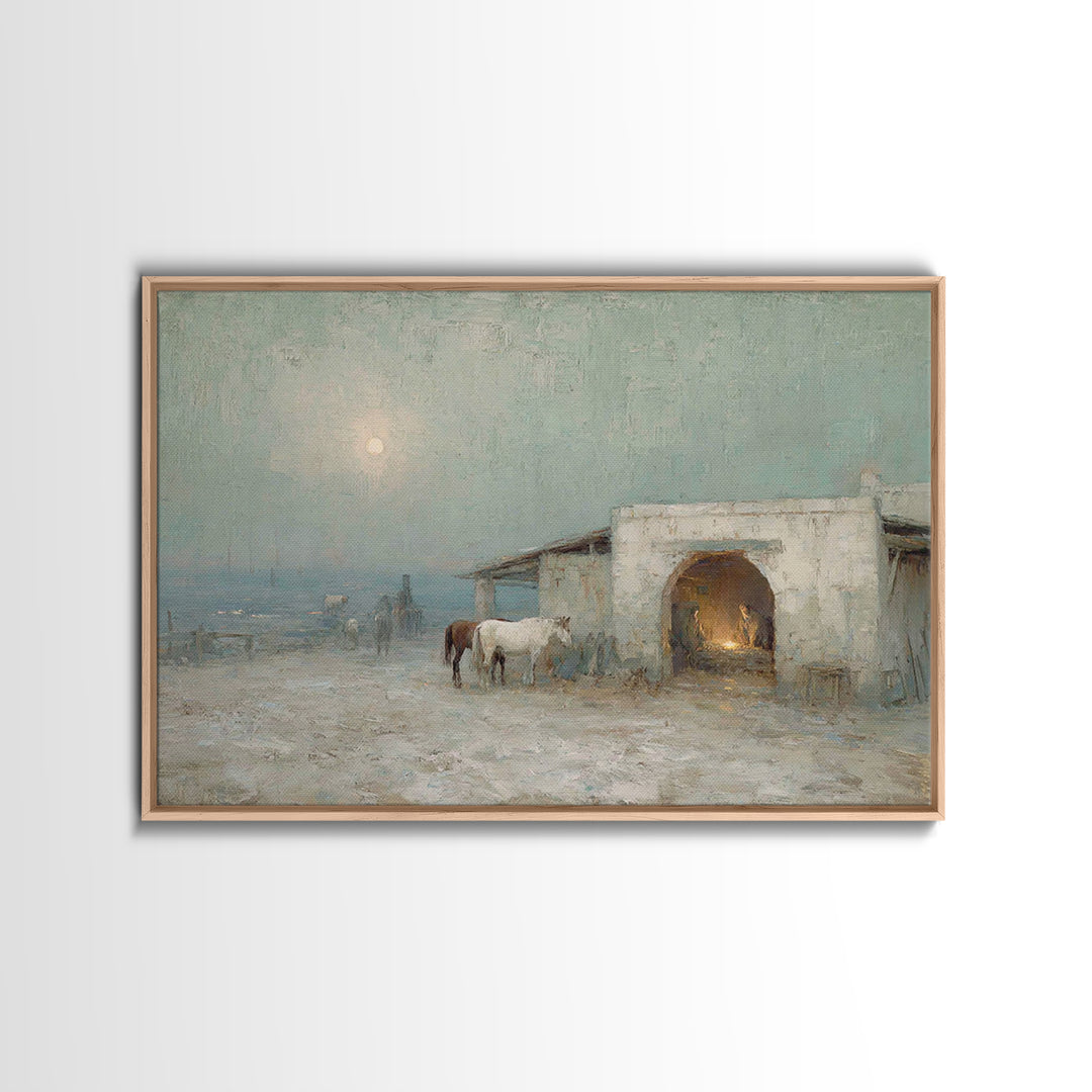 Pastoral Bethlehem Night – Framed Canvas Print – Christian Art Canvas – Christian Wall Art – Jesus Painting – Christmas Art Prints – Christ