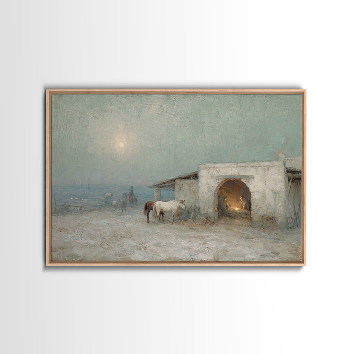 Pastoral Bethlehem Night – Framed Canvas Print – Christian Art Canvas – Christian Wall Art – Jesus Painting – Christmas Art Prints – Christ