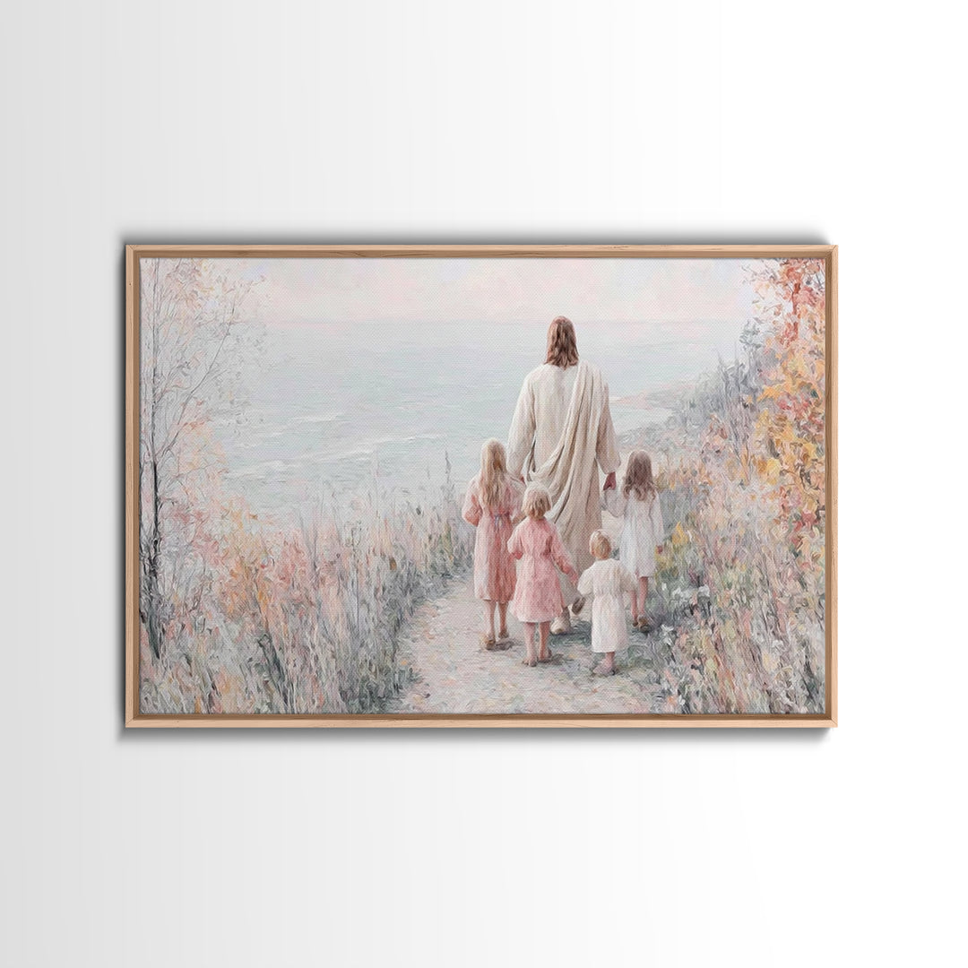 Walking In His Light, Framed Canvas Print, Christian Art Prints, Jesus Painting, Christian Wall Art, Christian Art Canvas, Christian Gift I