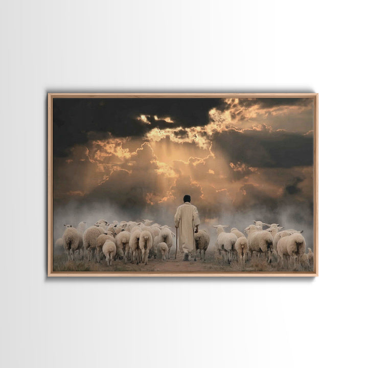 Shepherd’s Calling – Framed Canvas Print – Christian Wall Art – Jesus Painting – Christian Art Canvas – Christian Gift – Moody Christian Ar