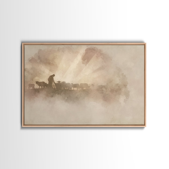 Gentle Shepherd – Framed Canvas Print – Christian Art Canvas – Jesus Painting – Christian Wall Art – Christian Gift Ideas – Vintage Christi