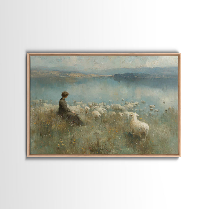 Lake Of Calm – Framed Canvas Print – Christian Wall Art – Christian Art Canvas – Christian Painting – Vintage Christian Art – Christian Gif
