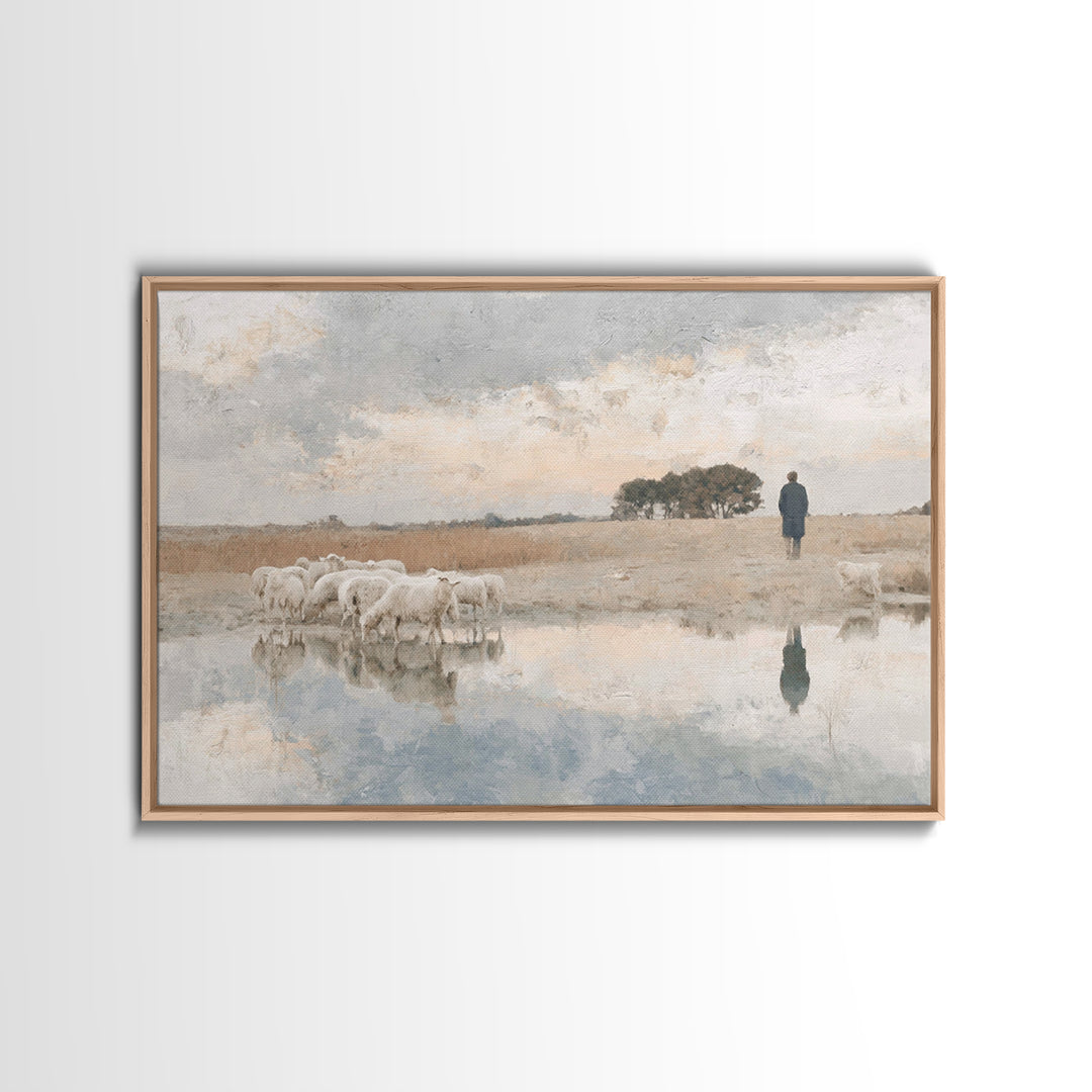 Silent Shepherd Path – Framed Canvas Print – Christian Wall Art – Christian Art Canvas – Jesus Painting – Pastoral Scenery – Christian Chri
