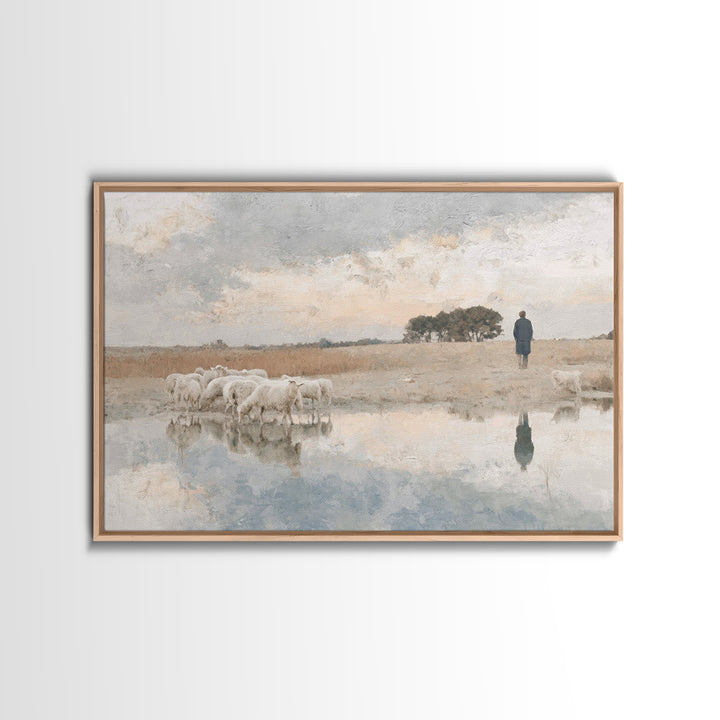 Silent Shepherd Path – Framed Canvas Print – Christian Wall Art – Christian Art Canvas – Jesus Painting – Pastoral Scenery – Christian Chri