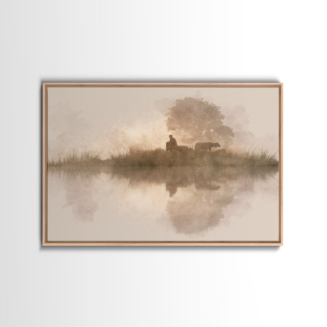 Morning Pasture Grace | Framed Canvas Print | Christian Art Canvas | Christian Christmas Art | Christian Wall Art | Jesus Painting | Subtle