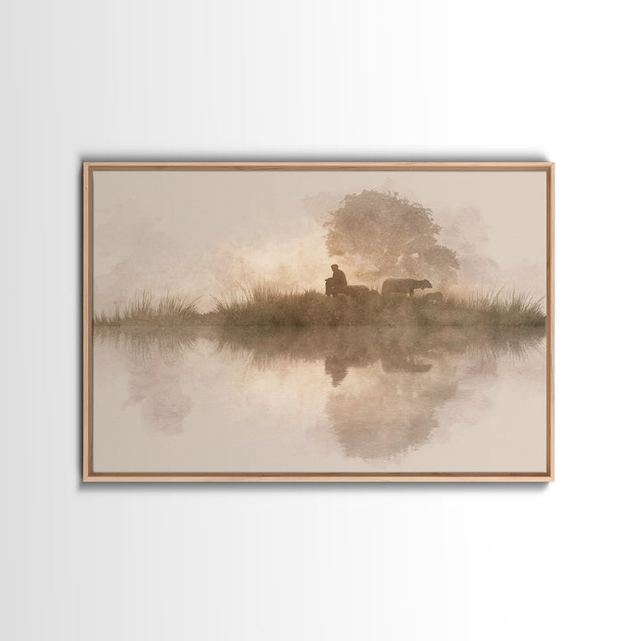 Morning Pasture Grace | Framed Canvas Print | Christian Art Canvas | Christian Christmas Art | Christian Wall Art | Jesus Painting | Subtle