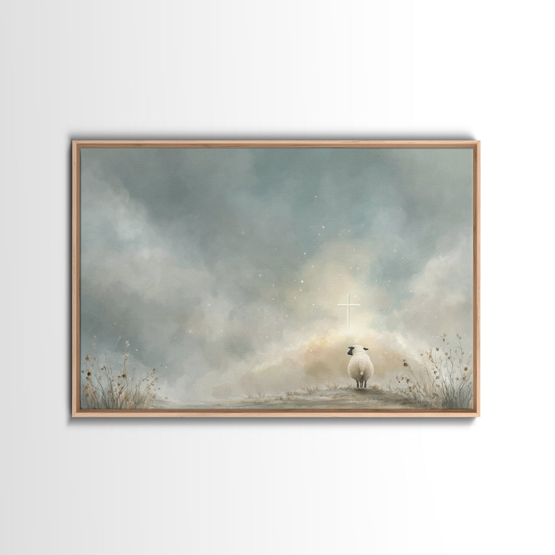 Starward Lamb Journey – Framed Canvas Print – Christian Wall Art – Christian Christmas Art – Christian Art Canvas – Jesus Painting – Modern