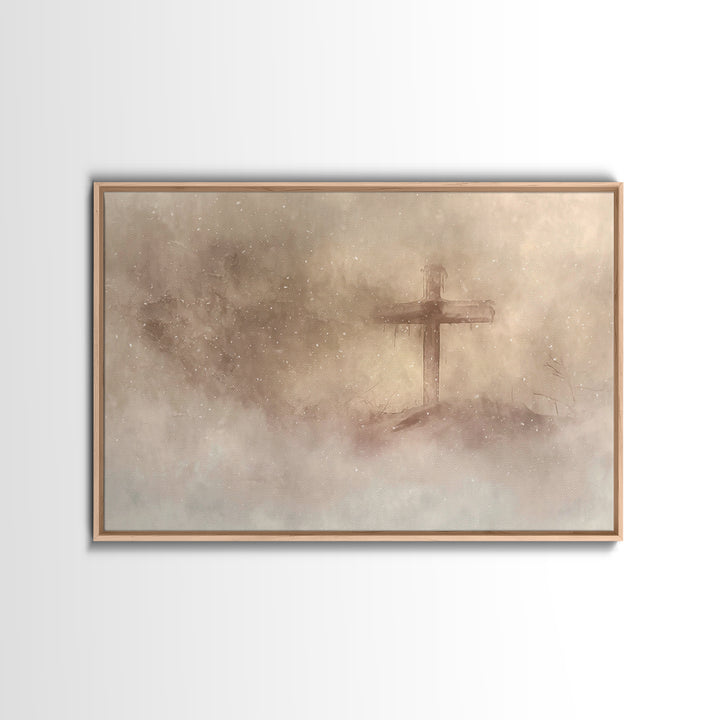 Silent Cross Snow – Framed Canvas Print – Christian Art Canvas – Christian Wall Art – Christian Christmas Art – Christian Gift Ideas – Subt