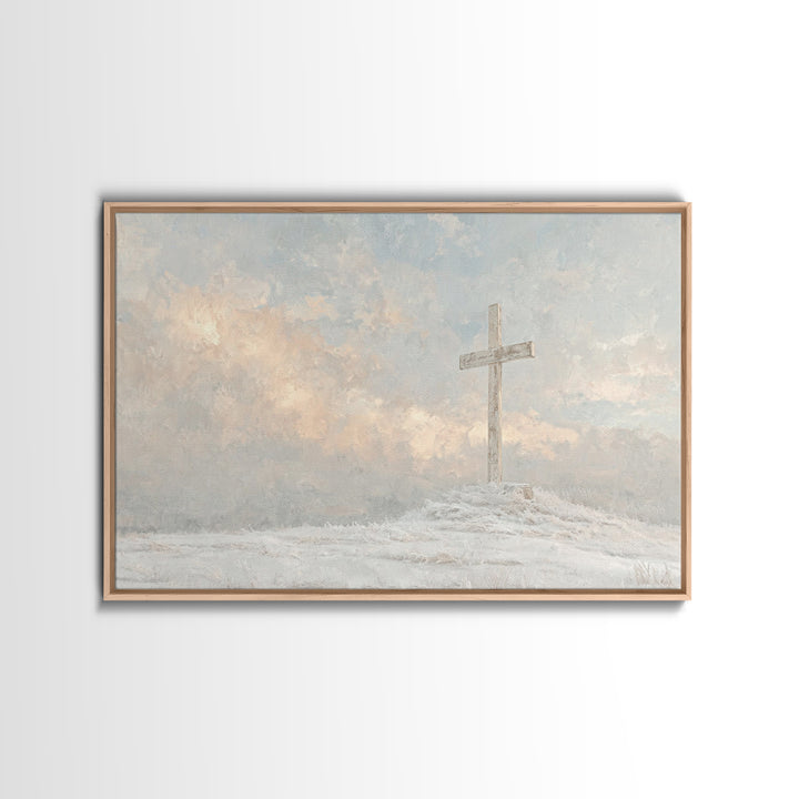 Winter Cross Hope – Framed Canvas Print – Christian Wall Art – Christian Art Canvas – Christian Christmas Art – Christian Gift Ideas – Subt