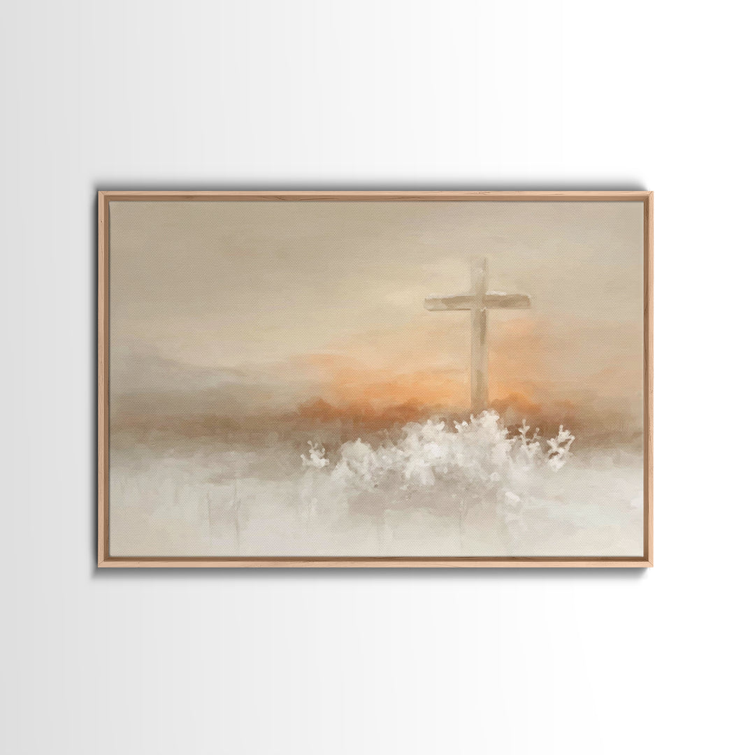 Frosted Morning Cross, Framed Canvas Print, Christian Art Canvas, Christian Wall Art, Christian Christmas Art, Subtle Christian Art, Christ