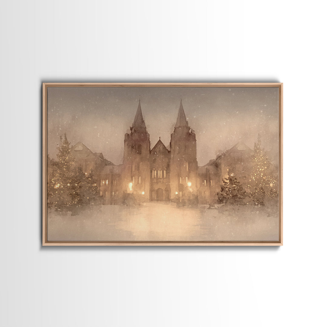 Cathedral Christmas Glow | Framed Canvas Print | Christmas Wall Art | Christian Christmas Art | Christian Art Canvas | Framed Christmas Art