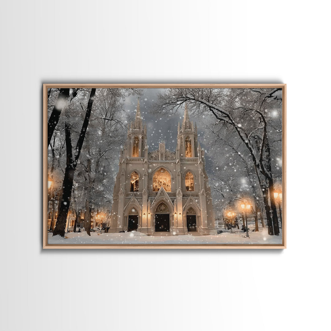 Winter Chapel Brilliance, Framed Canvas Print, Christian Christmas Art, Christmas Wall Art, Christian Art Canvas, Framed Christmas Art, Chr