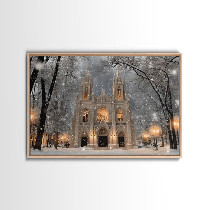 Winter Chapel Brilliance, Framed Canvas Print, Christian Christmas Art, Christmas Wall Art, Christian Art Canvas, Framed Christmas Art, Chr