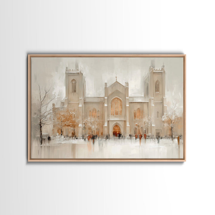 Snowlit Cathedral Eve – Framed Canvas Print – Christmas Wall Art – Christian Christmas Art – Christian Art Canvas – Framed Christmas Art –