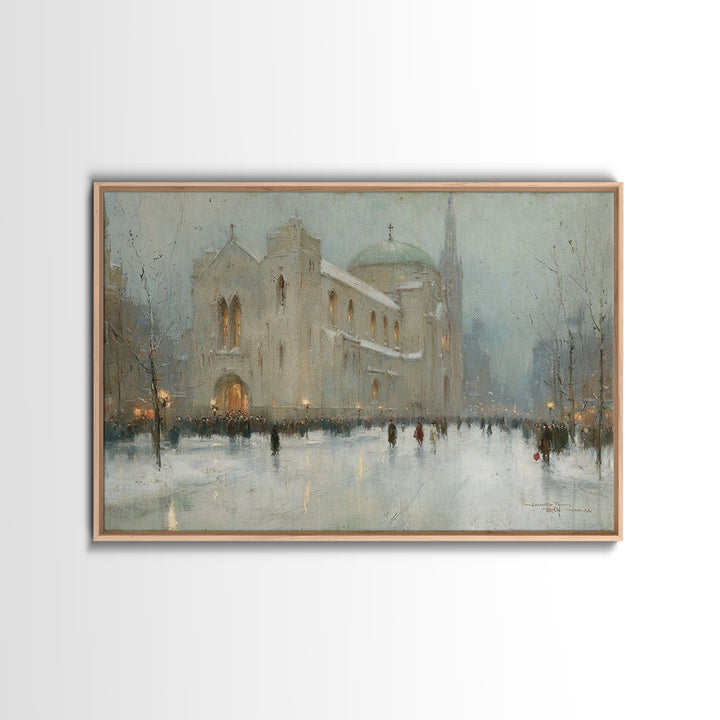 City Church Glow | Framed Canvas Print | Christmas Art Prints | Christian Christmas Art | Christian Art Canvas | Christmas Wall Art | Frame