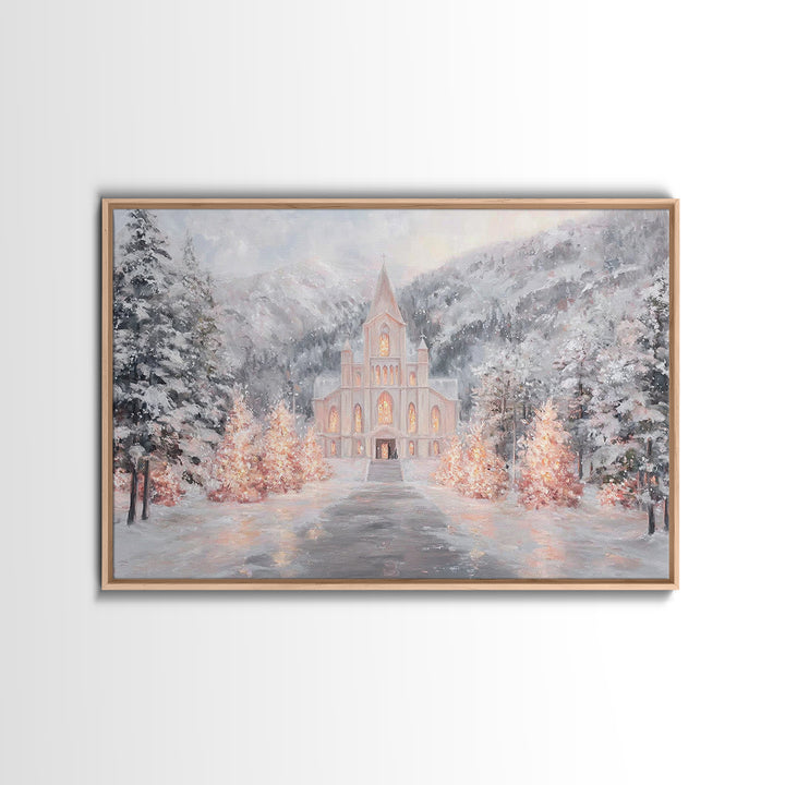 Mountain Chapel Light, Framed Canvas Print, Christmas Wall Art, Christian Art Canvas, Framed Christmas Art, Christian Christmas Art, Christ