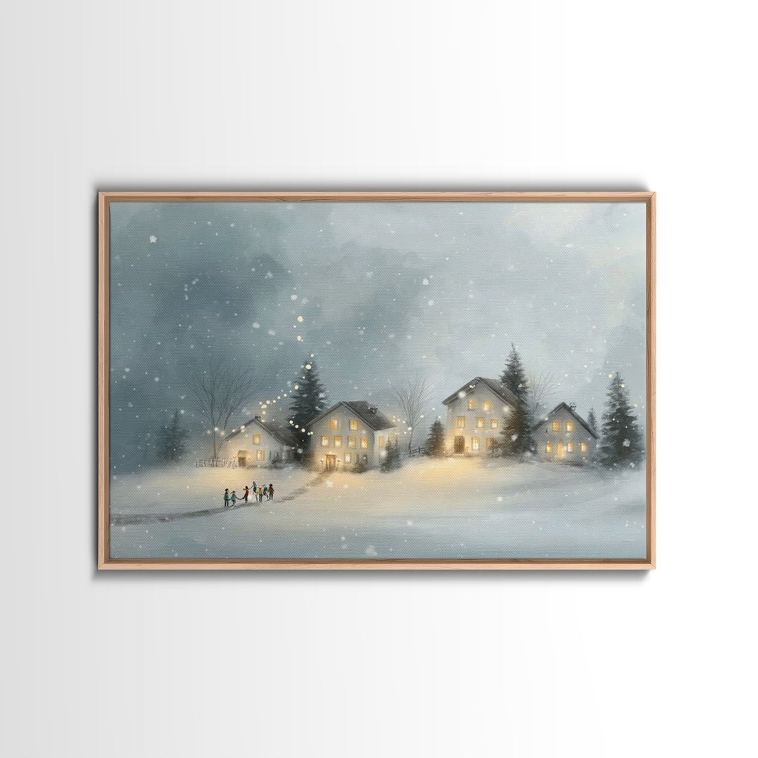 Winter Village Joy – Framed Canvas Print – Christmas Wall Art – Christian Christmas Art – Christmas Art Prints – Christian Decor – Framed C