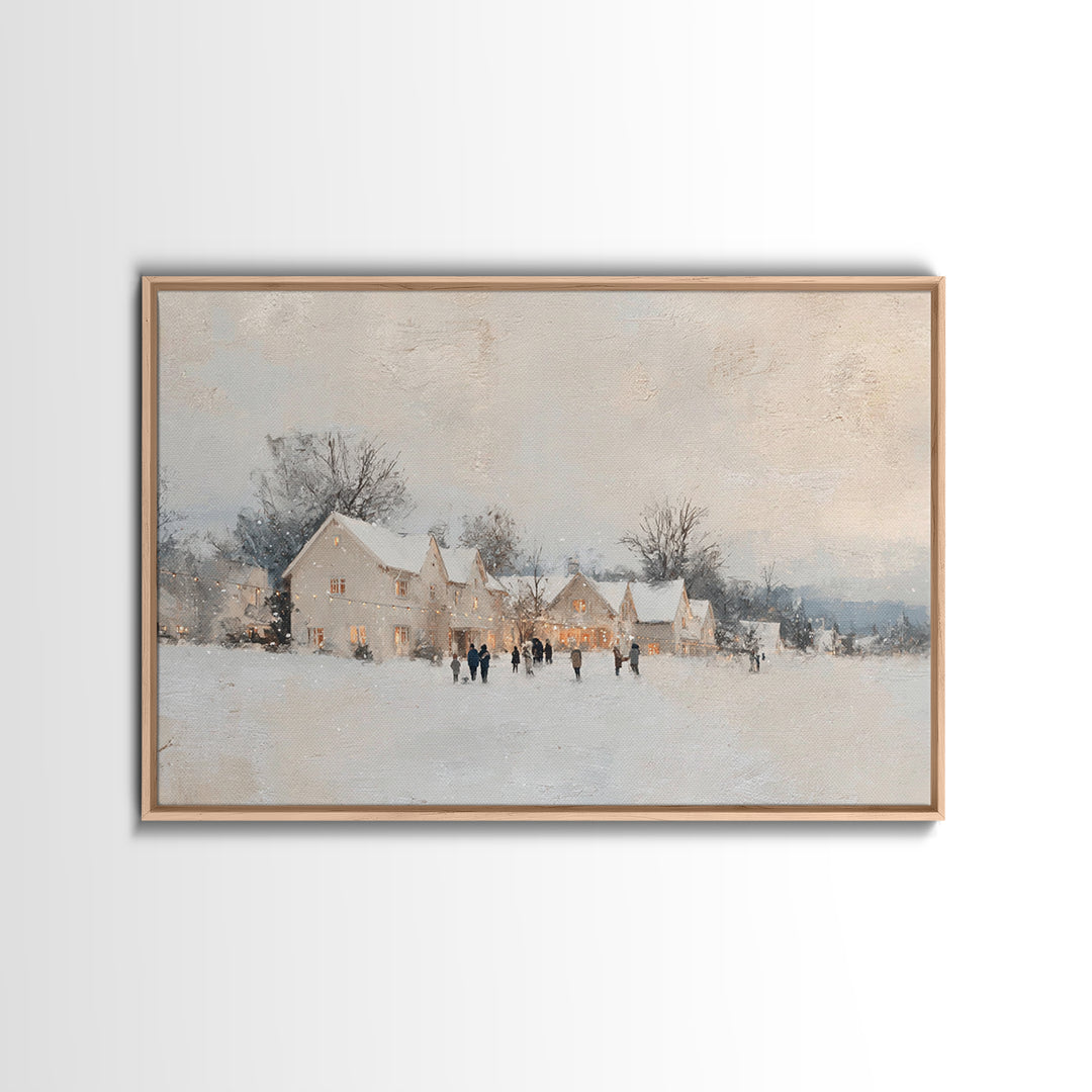 Snowy Village Cheer – Framed Canvas Print – Christian Christmas Art – Christmas Wall Art – Christmas Art Prints – Framed Christmas Art – Ch