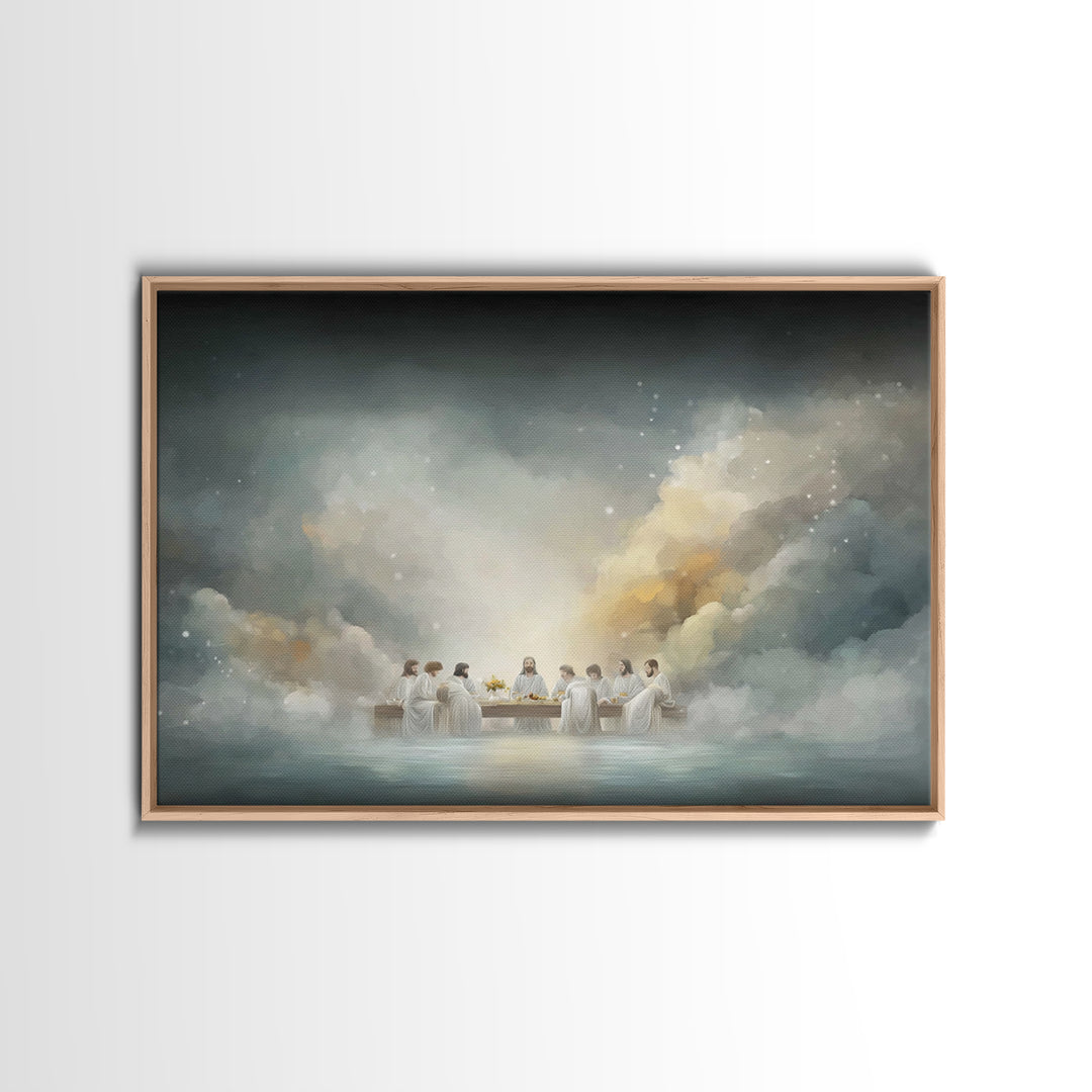 Midnight Chapel Supper, Framed Canvas Print, Christian Wall Art, Vintage Christian Art, Jesus Painting, Christian Art Canvas, Christian Chr