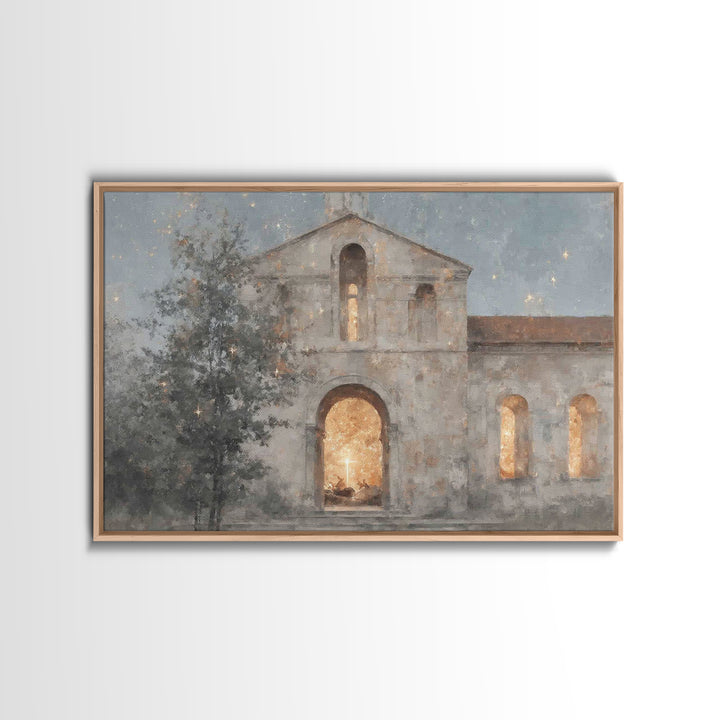 Starry Chapel Glow – Framed Canvas Print – Christian Wall Art – Christian Art Canvas – Christmas Art – Christian Christmas Decor – Jesus Ch