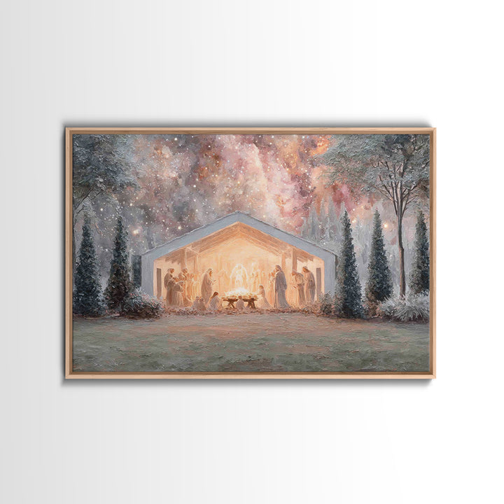 Glory In The Stable – Framed Canvas Print – Christmas Art – Christian Wall Art – Jesus Christmas Art – Christian Art Canvas – Christian Chr