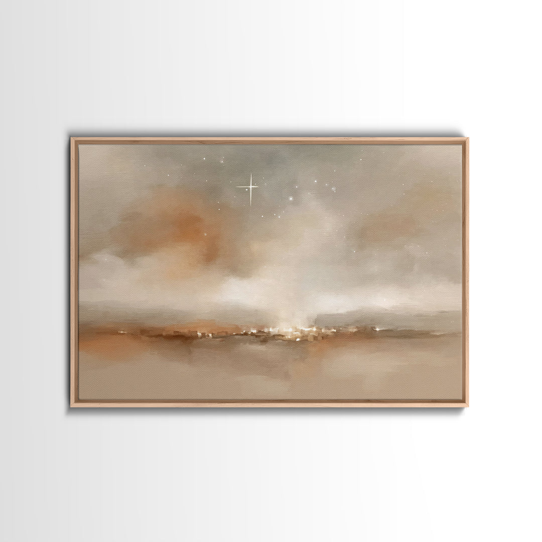 Silent Bethlehem Glow – Framed Canvas Print – Christmas Art – Christian Wall Art – Christian Christmas Art – Christian Art Canvas – Christm