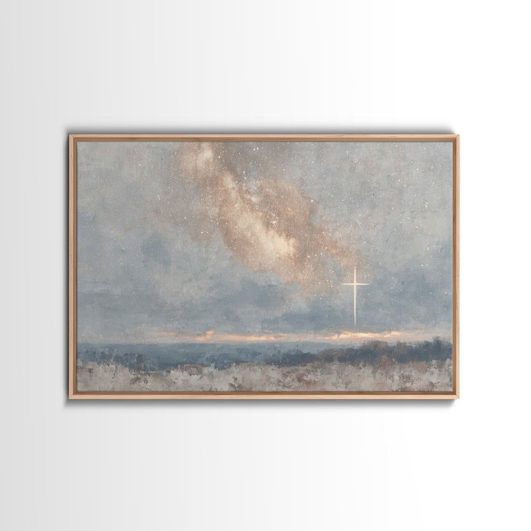 Celestial Cross Light – Framed Canvas Print – Christian Wall Art – Christian Art Canvas – Christian Art – Christian Painting – Christian Gi