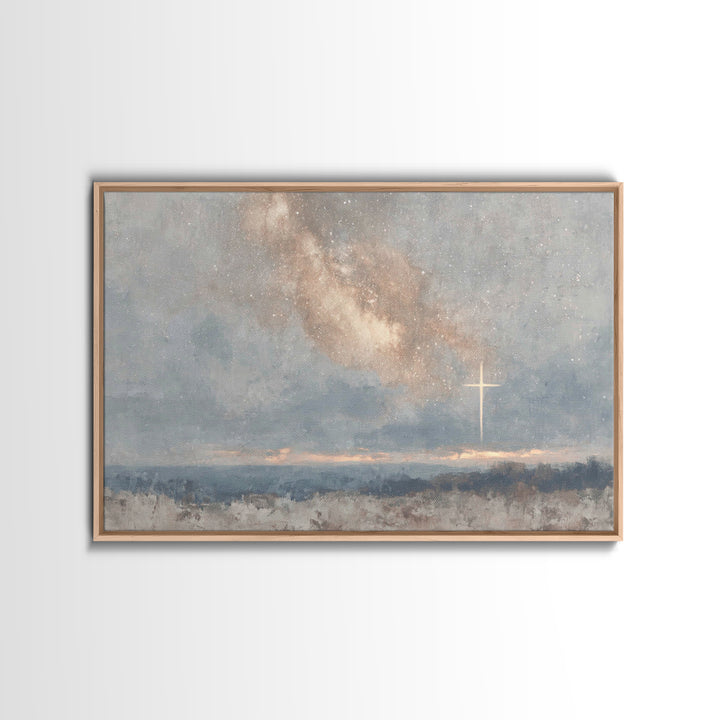 Celestial Cross Light – Framed Canvas Print – Christian Wall Art – Christian Art Canvas – Christian Art – Christian Painting – Christian Gi