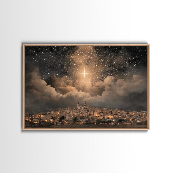 Star Over The City, Framed Canvas Print, Christian Wall Art, Christmas Art, Christian Art Canvas, Christian Christmas Art, Christian Gift I