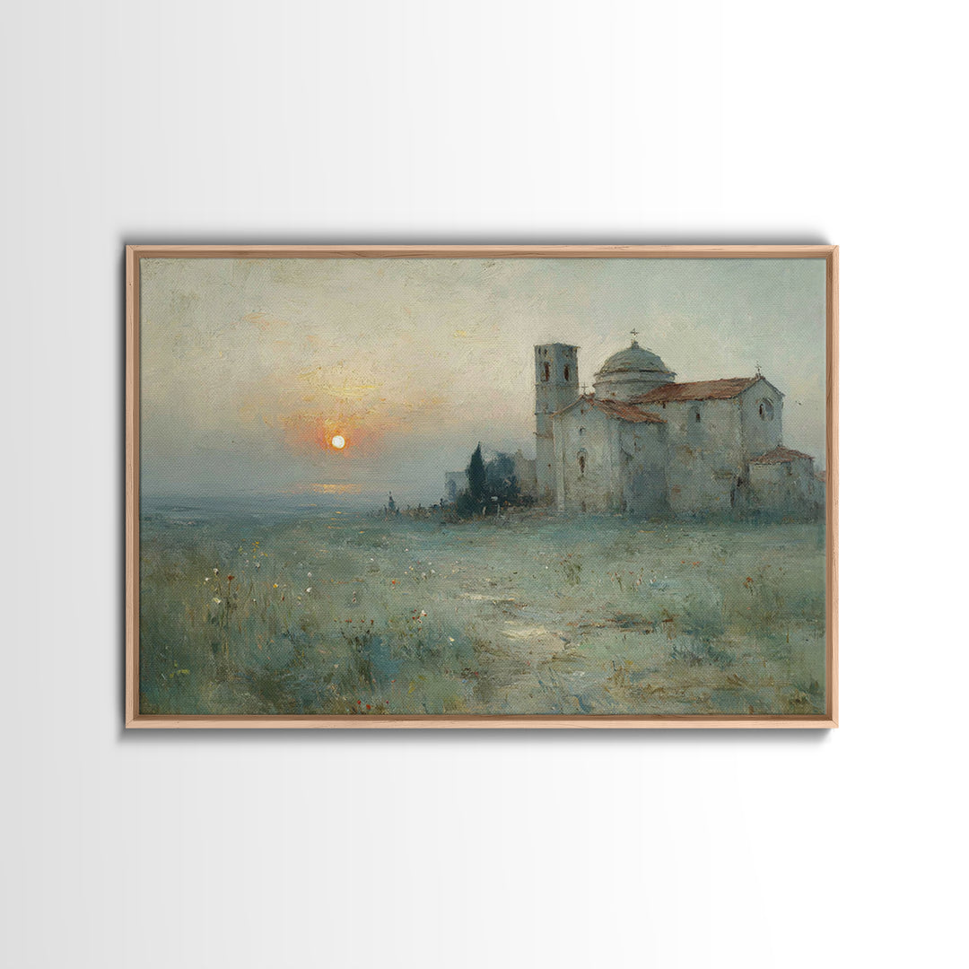 Sunrise By The Chapel – Framed Canvas Print – Christian Wall Art – Christian Art Canvas – Vintage Christian Art – Christian Art Prints – Ch