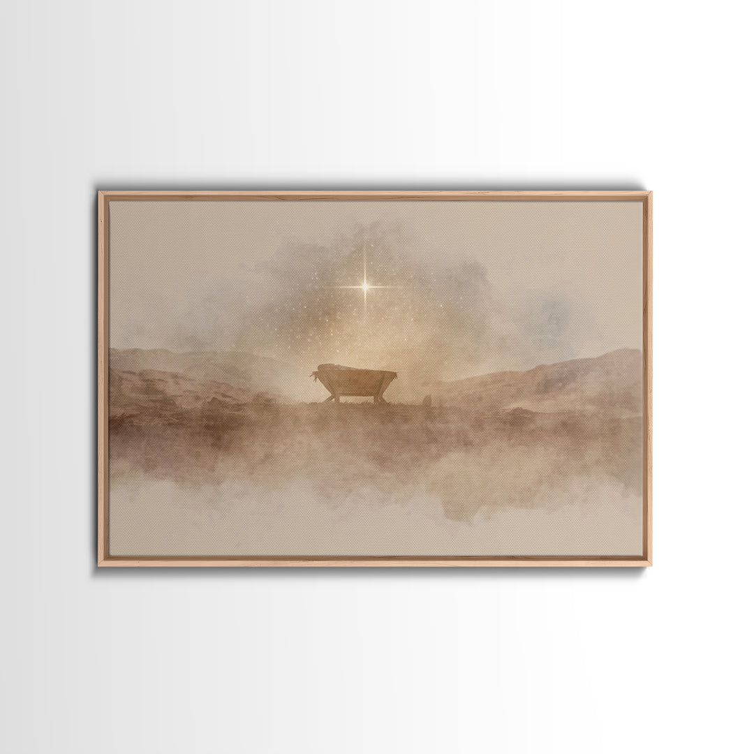 Desert Cradle Light | Framed Canvas Print | Christian Wall Art | Christian Art Canvas | Christmas Art | Christian Christmas Art | Christmas