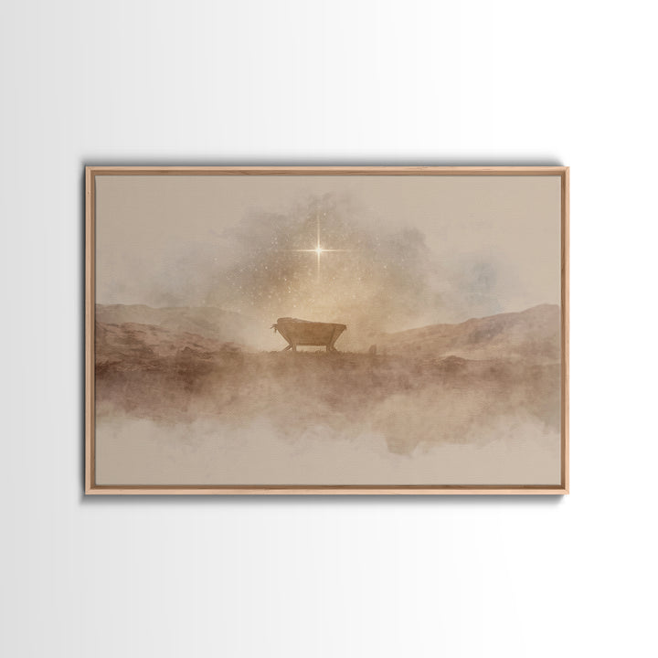Desert Cradle Light | Framed Canvas Print | Christian Wall Art | Christian Art Canvas | Christmas Art | Christian Christmas Art | Christmas