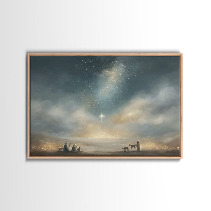 Bethlehem Star Glow, Framed Canvas Print, Christmas Wall Art, Christian Christmas Art, Christian Art Canvas, Moody Christmas Art, Christian