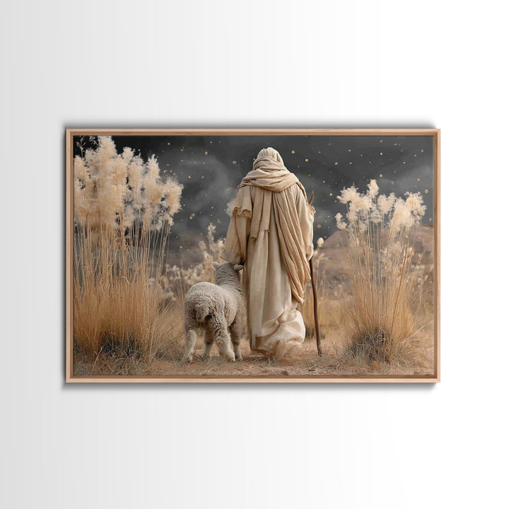 Silent Shepherd Walk – Framed Canvas Print – Christian Art Canvas – Jesus Painting – Christian Decor – Subtle Christian Art – Christian Wal